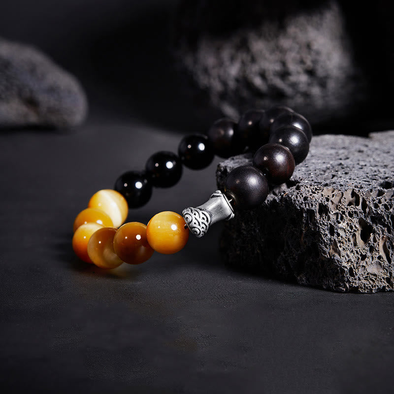 Nimara Ritual 999 Sterling Silver Ebony Tiger Eye Black Obsidian Relax Bracelet