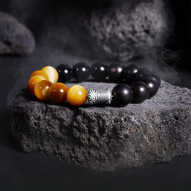 Nimara Ritual 999 Sterling Silver Ebony Tiger Eye Black Obsidian Relax Bracelet
