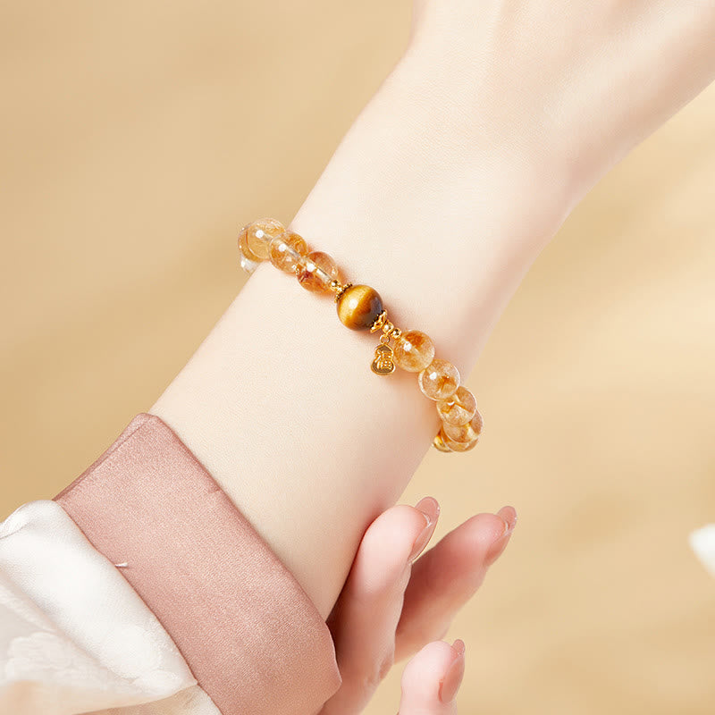 Nimara Ritual 925 Sterling Silver Gourd Fu Character Citrine Tiger Eye Prosperity Bracelet