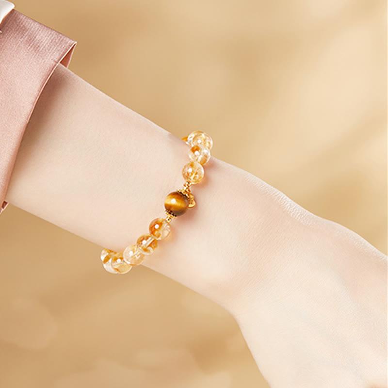 Nimara Ritual 925 Sterling Silver Gourd Fu Character Citrine Tiger Eye Prosperity Bracelet