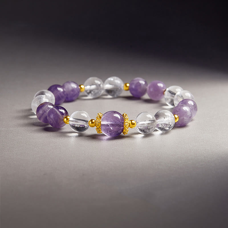 Nimara Ritual 925 Sterling Silver Natural Amethyst White Crystal Balance Bracelet