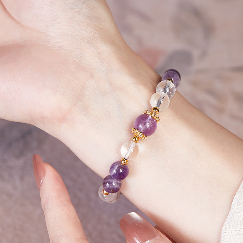 Nimara Ritual 925 Sterling Silver Natural Amethyst White Crystal Balance Bracelet