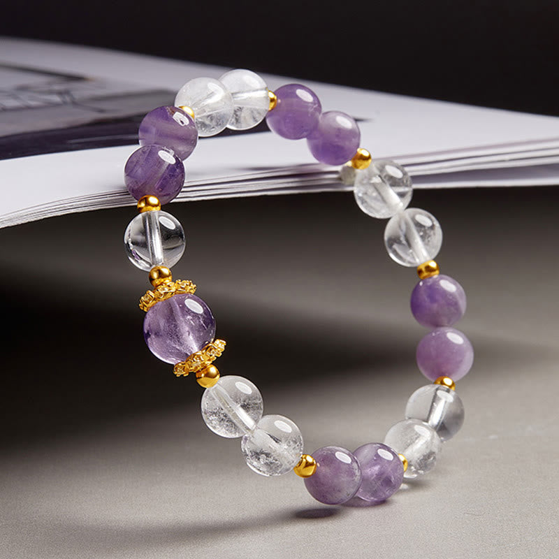 Nimara Ritual 925 Sterling Silver Natural Amethyst White Crystal Balance Bracelet