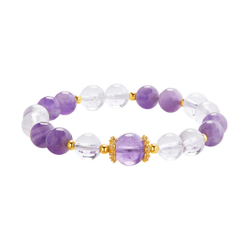 Nimara Ritual 925 Sterling Silver Natural Amethyst White Crystal Balance Bracelet