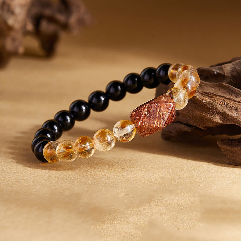 Nimara Ritual Natural Black Obsidian Citrine Super Seven Crystal Strength Bracelet
