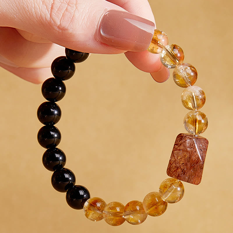Nimara Ritual Natural Black Obsidian Citrine Super Seven Crystal Strength Bracelet