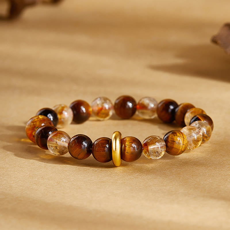 Nimara Ritual 999 Sterling Silver Natural Citrine Tiger Eye Peace Buckle Protection Bracelet