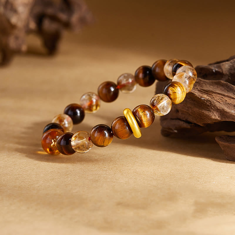 Nimara Ritual 999 Sterling Silver Natural Citrine Tiger Eye Peace Buckle Protection Bracelet