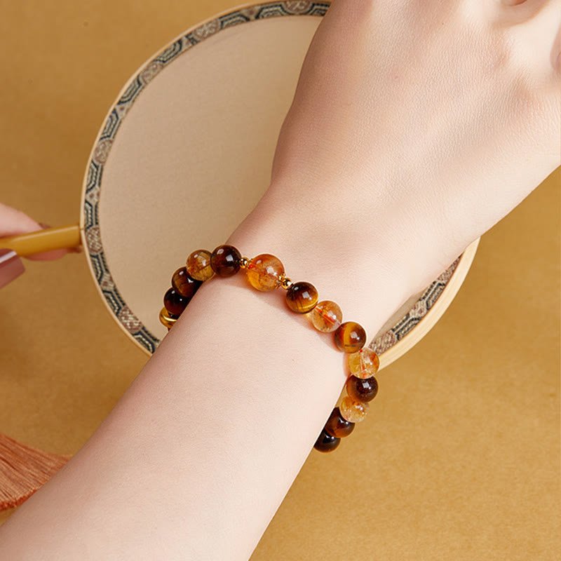 Nimara Ritual 999 Sterling Silver Natural Citrine Tiger Eye Peace Buckle Protection Bracelet