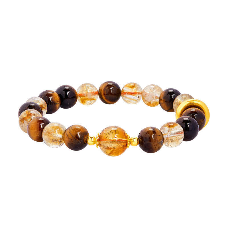 Nimara Ritual 999 Sterling Silver Natural Citrine Tiger Eye Peace Buckle Protection Bracelet