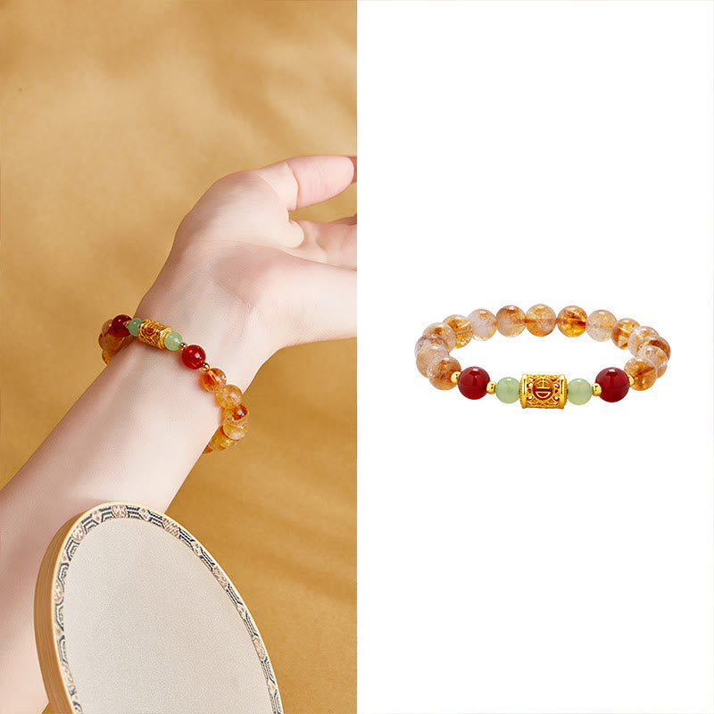 Nimara Ritual 999 Sterling Silver Natural Citrine Red Agate Hetian Jade Beads Protection Bracelet