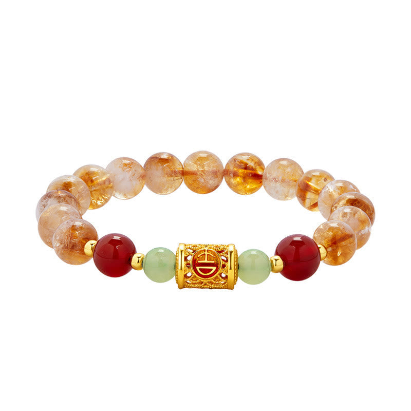 Nimara Ritual 999 Sterling Silver Natural Citrine Red Agate Hetian Jade Beads Protection Bracelet