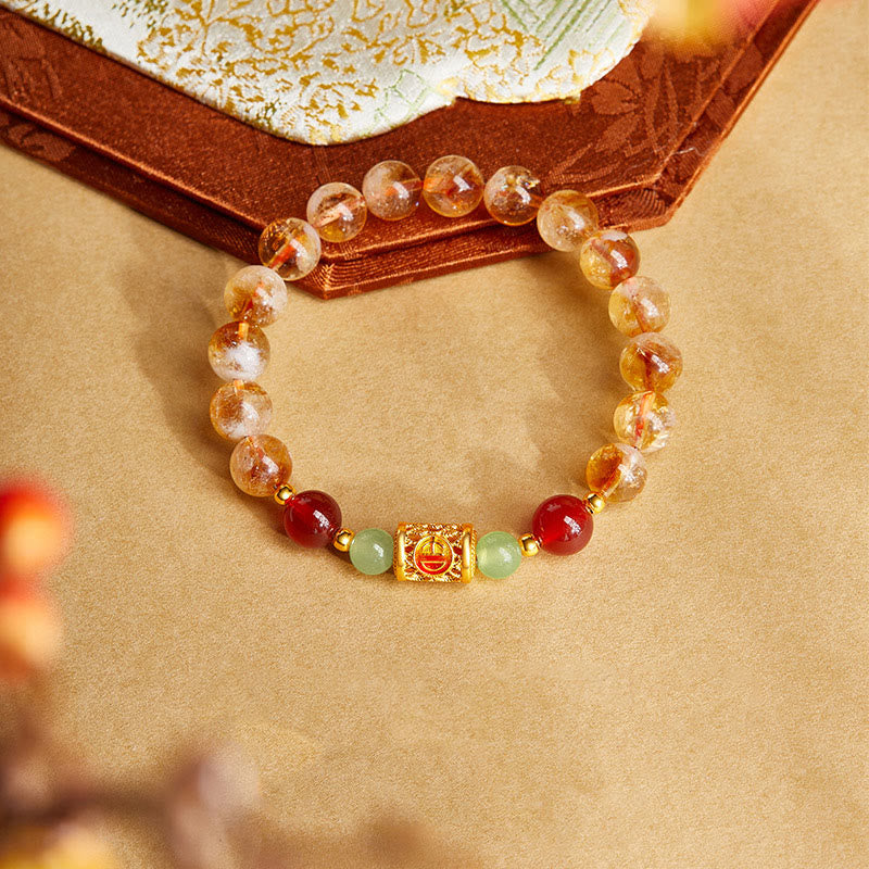 Nimara Ritual 999 Sterling Silver Natural Citrine Red Agate Hetian Jade Beads Protection Bracelet