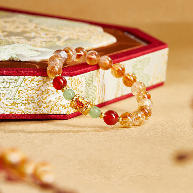 Nimara Ritual 999 Sterling Silver Natural Citrine Red Agate Hetian Jade Beads Protection Bracelet
