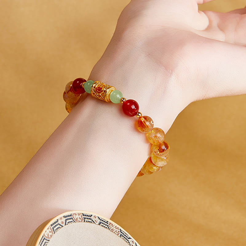 Nimara Ritual 999 Sterling Silver Natural Citrine Red Agate Hetian Jade Beads Protection Bracelet