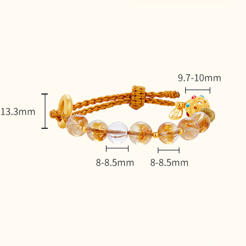 Nimara Ritual 925 Sterling Silver Natural Citrine White Crystal Peace Buckle Meaning Fu Character Protection Braided String Bracelet