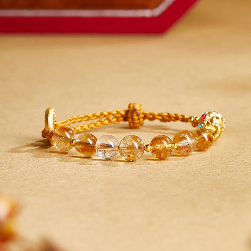 Nimara Ritual 925 Sterling Silver Natural Citrine White Crystal Peace Buckle Meaning Fu Character Protection Braided String Bracelet