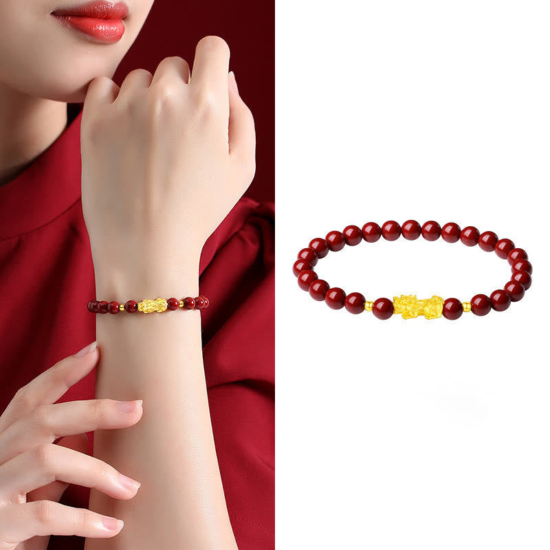 Nimara Ritual 999 Gold 5D Hard Gold Cinnabar PiXiu Calm Bracelet