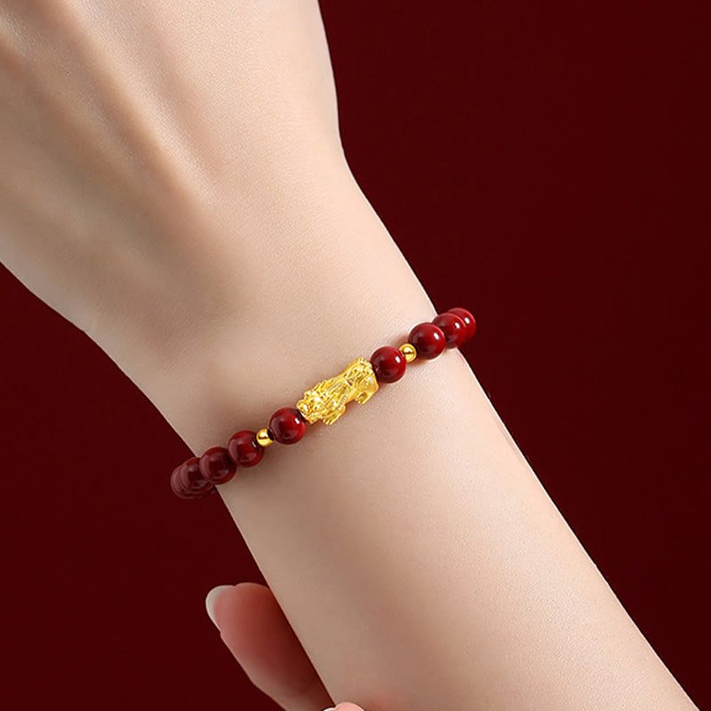 Nimara Ritual 999 Gold 5D Hard Gold Cinnabar PiXiu Calm Bracelet