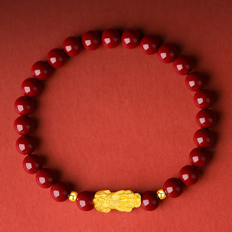 Nimara Ritual 999 Gold 5D Hard Gold Cinnabar PiXiu Calm Bracelet