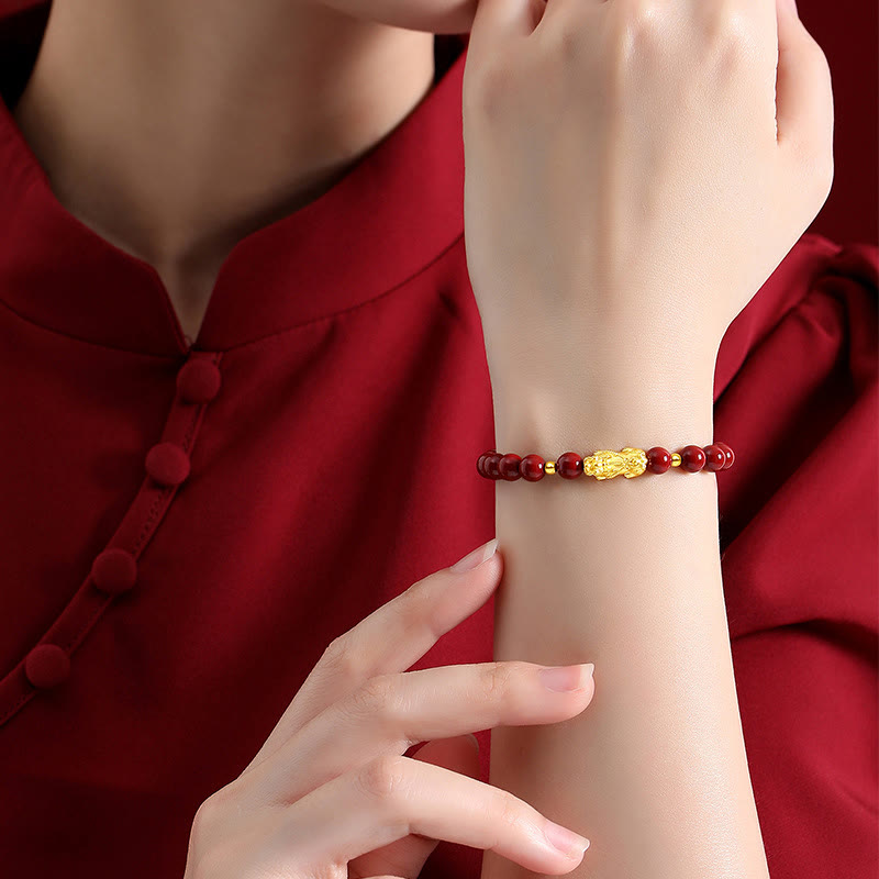Nimara Ritual 999 Gold 5D Hard Gold Cinnabar PiXiu Calm Bracelet