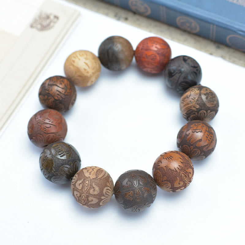 Healing Protection Sandalwood Chinese Zodiac Dragon Phoenix Fu Character Bracelet