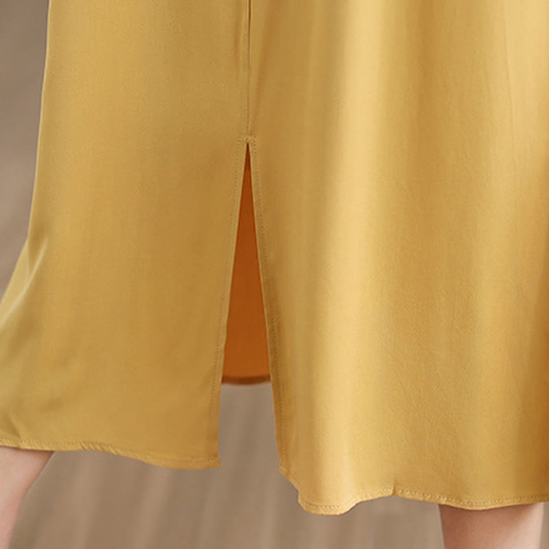 Nimara Ritual Pure Color Slit Design Sleeveless Cotton Midi Dress With Pockets