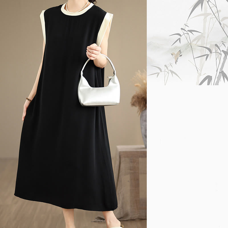 Nimara Ritual Pure Color Slit Design Sleeveless Cotton Midi Dress With Pockets