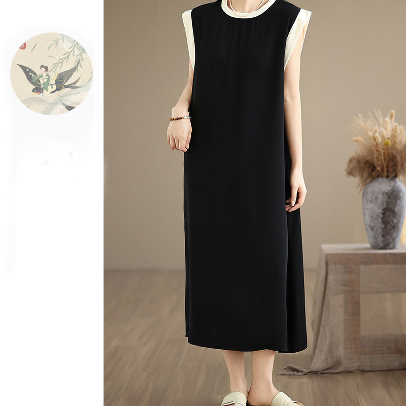 Nimara Ritual Pure Color Slit Design Sleeveless Cotton Midi Dress With Pockets