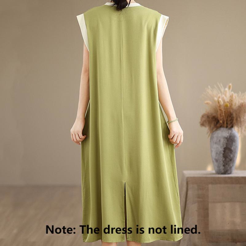 Nimara Ritual Pure Color Slit Design Sleeveless Cotton Midi Dress With Pockets