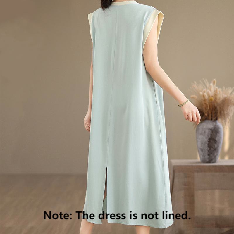 Nimara Ritual Pure Color Slit Design Sleeveless Cotton Midi Dress With Pockets