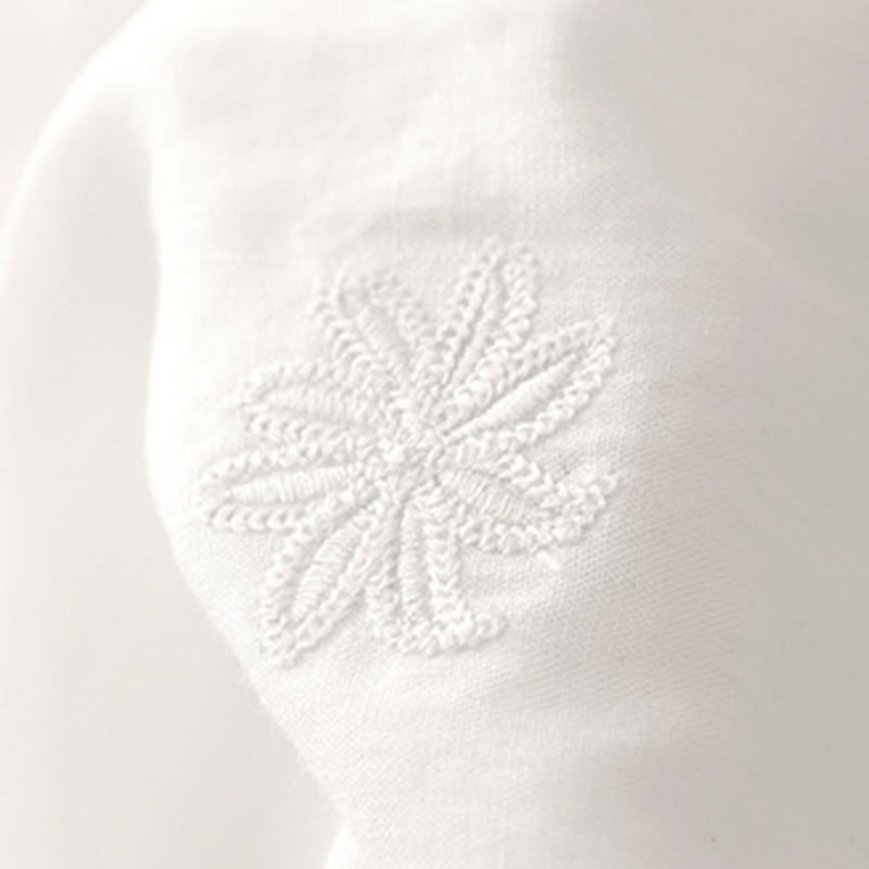 Nimara Ritual Commute Embroidery Pleated Button Drawstring Design Cotton Linen Ruffled Short Sleeve Midi Dress