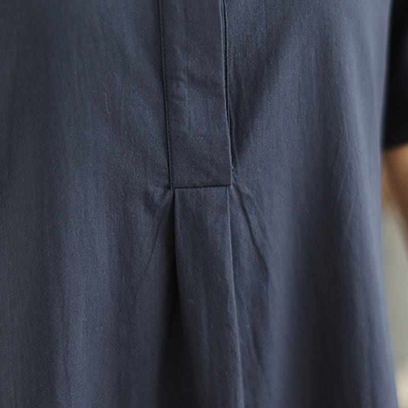 Nimara Ritual Commute Plaid Pattern Simple Design Cotton Half Sleeve Midi Dress With Pockets