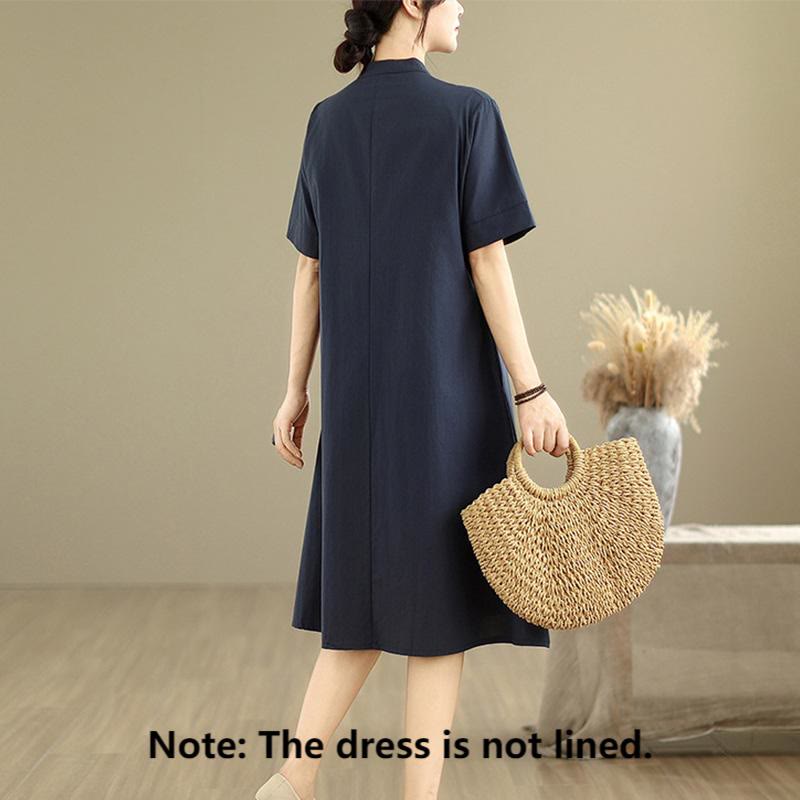 Nimara Ritual Commute Plaid Pattern Simple Design Cotton Half Sleeve Midi Dress With Pockets