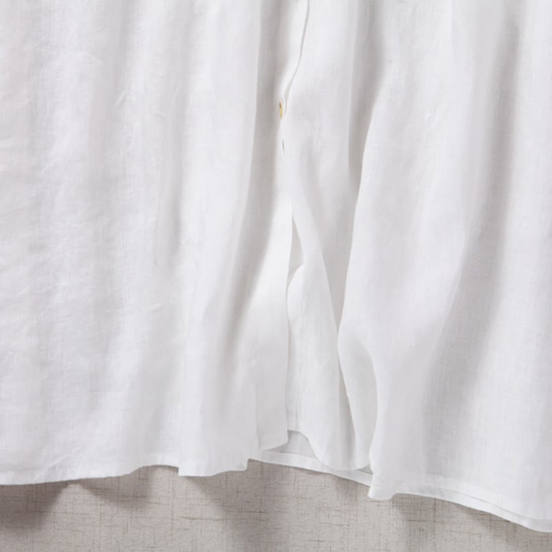 Nimara Ritual Fall Embroidery Button Design Cotton Linen Long Sleeve Midi Dress With Pockets