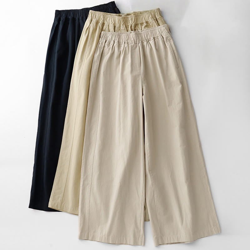 Nimara Ritual Spring Commute Solid Color High Waist Women's Wide Leg Cotton Linen Pants With Pockets