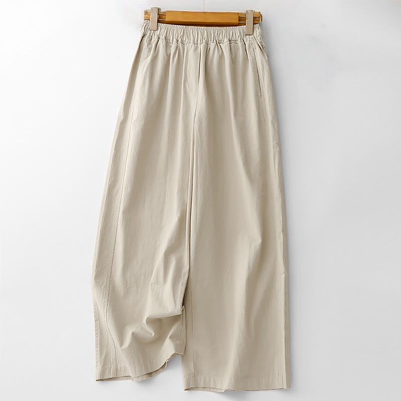 Nimara Ritual Spring Commute Solid Color High Waist Women's Wide Leg Cotton Linen Pants With Pockets