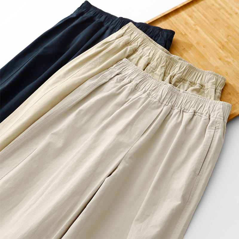 Nimara Ritual Spring Commute Solid Color High Waist Women's Wide Leg Cotton Linen Pants With Pockets