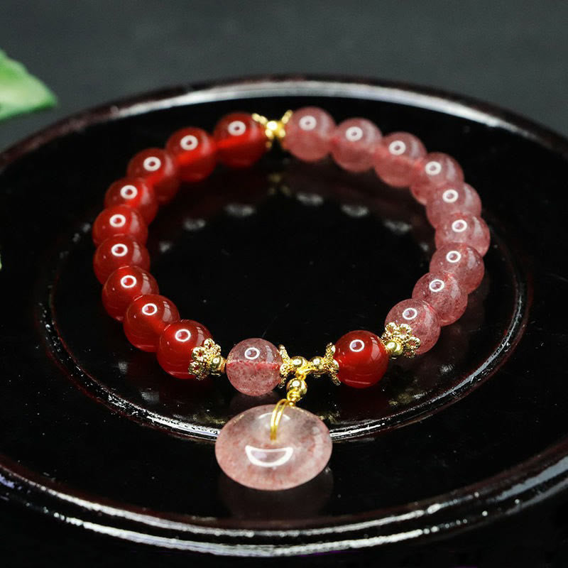 Nimara Ritual Strawberry Quartz Red Agate Peace Buckle Positive Luck Bracelet