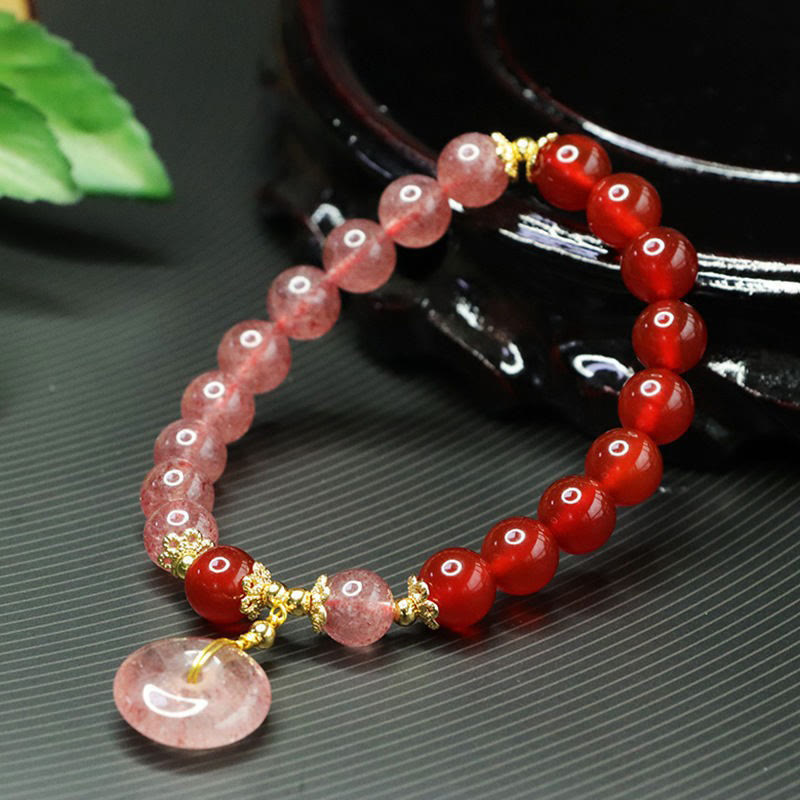Nimara Ritual Strawberry Quartz Red Agate Peace Buckle Positive Luck Bracelet