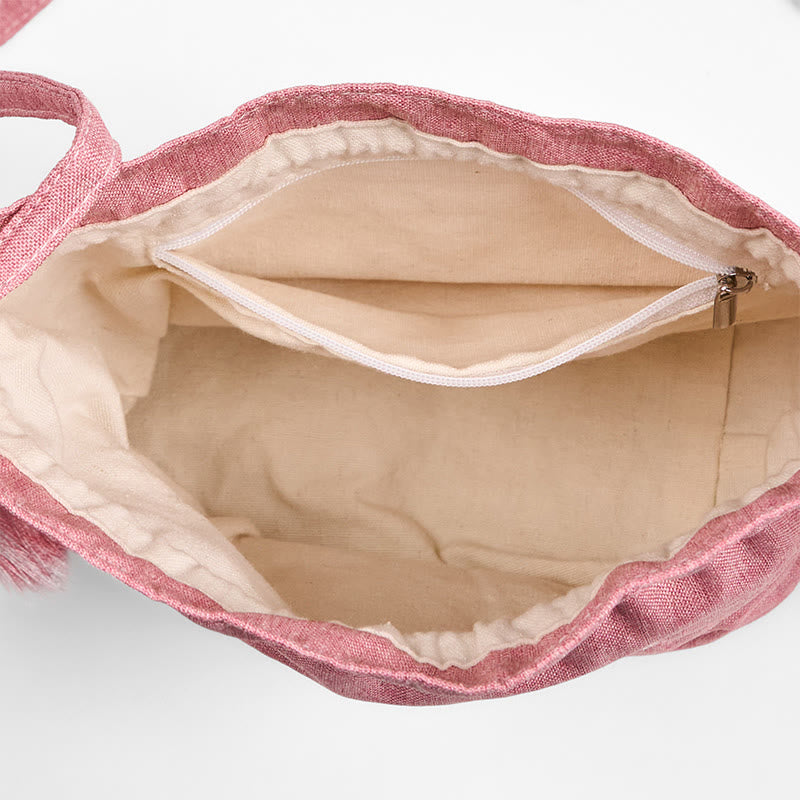 Nimara Ritual Embroidered Light Pink Lotus Cotton Linen Crossbody Bag Shoulder Bag
