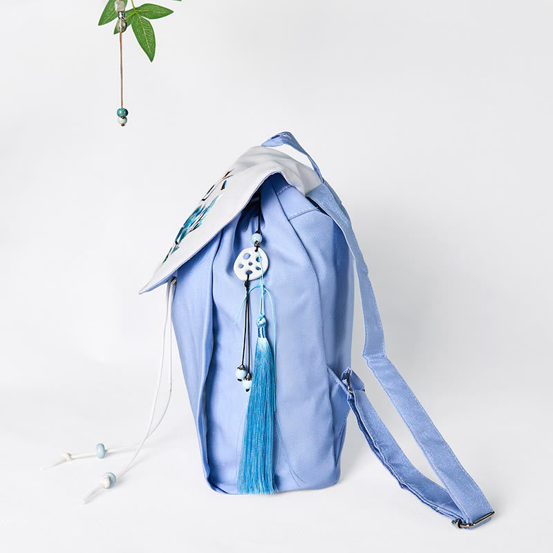 Nimara Ritual Handmade Blue Magnolia Embroidered Large Capacity Canvas Backpack