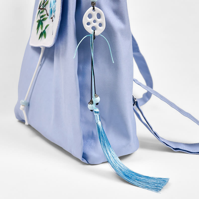 Nimara Ritual Handmade Blue Magnolia Embroidered Large Capacity Canvas Backpack