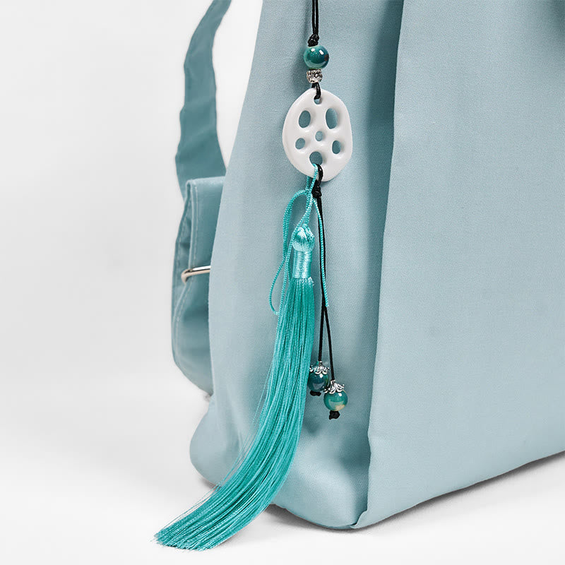 Nimara Ritual Handmade Blue Epiphyllum Embroidered Large Capacity Canvas Backpack