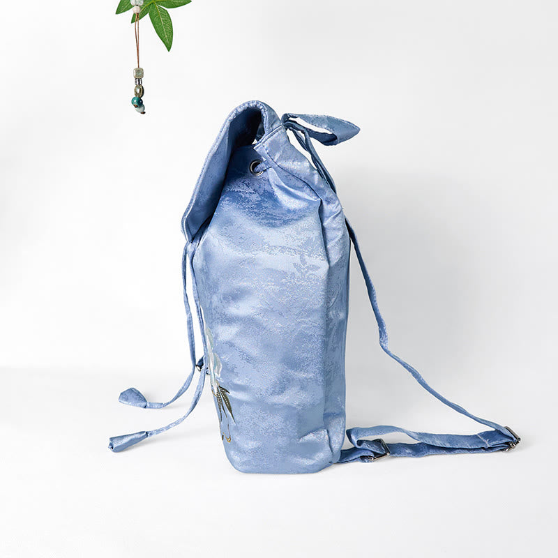 Nimara Ritual Handmade Blue Camellia Embroidered Large Capacity Polyester Cotton Backpack
