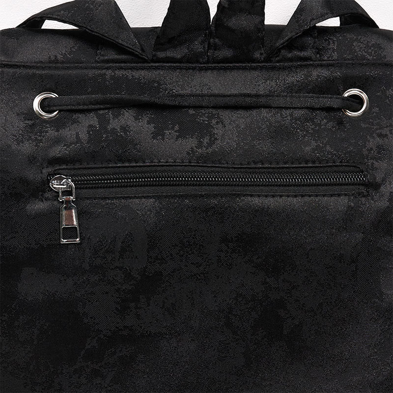 Nimara Ritual Handmade Black Peony Embroidered Large Capacity Polyester Cotton Backpack