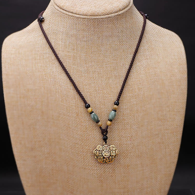 Nimara Ritual Copper Brass Fu Character Luck Fortune Rope Necklace Pendant