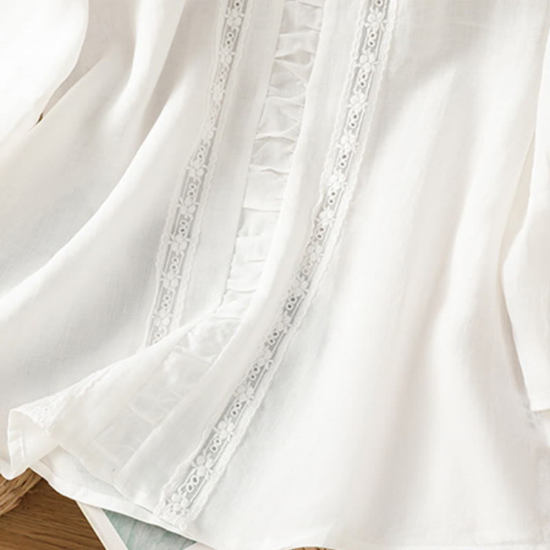 Nimara Ritual Casual Pure Color Crew Neck Women's Cotton Linen Three Quarter Sleeve Shirt