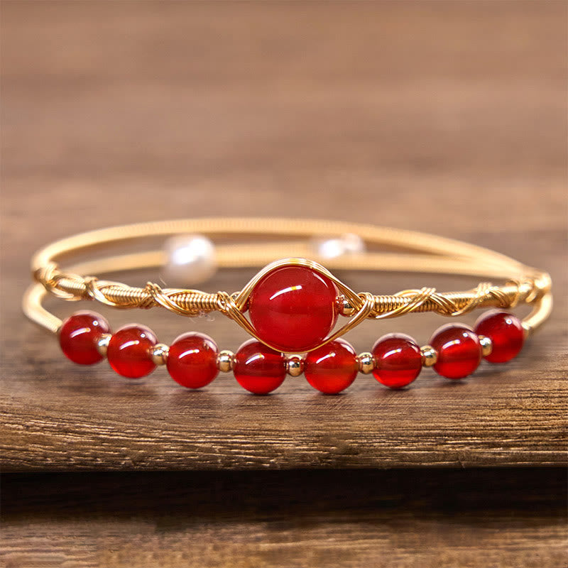 Nimara Ritual 14K Gold Filled Copper Natural Red Agate Beads Confidence Metal Cuff Bracelet Bangle