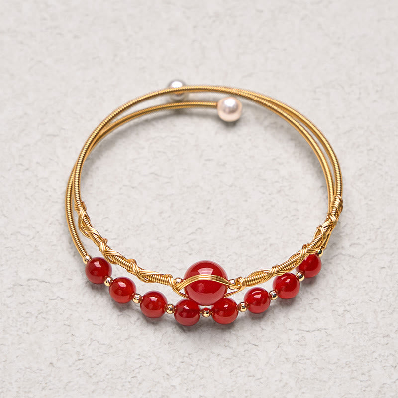 Nimara Ritual 14K Gold Filled Copper Natural Red Agate Beads Confidence Metal Cuff Bracelet Bangle